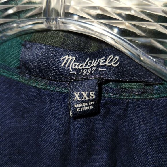 Madewell Latitude Green and Black Flannel Dress 100% Cotton LS Pockets XXS - Picture 3 of 6
